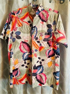 Men's Hawaii Blues Tropical Floral Short-Sleeve Shirt - Multicolor- Size Large